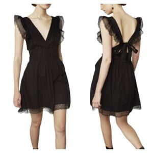 Magali Pascal Vivienne Black Mini Dress Eyelet Lace Detail Backless with Tie S